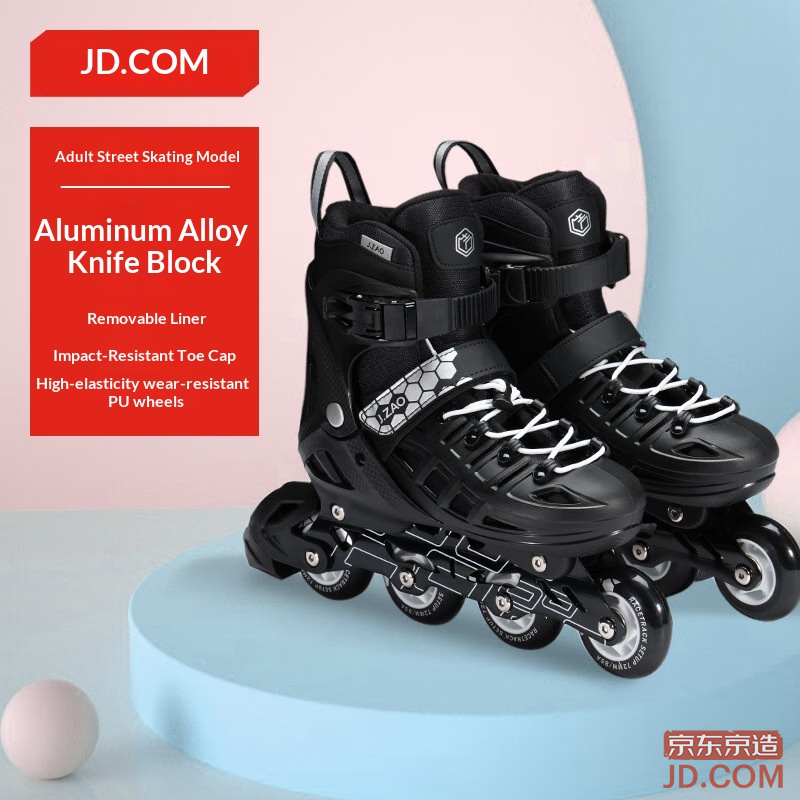 JD Roller Skates Adult College Adjustable Inline Skates Aluminum Frame Black Size XL