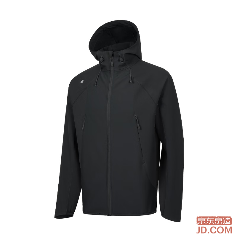 JD Men's Outdoor Windproof Breathable Anti-static Waterproof Durable Shield Soft Shell Jacket Obsidian Black 2XL