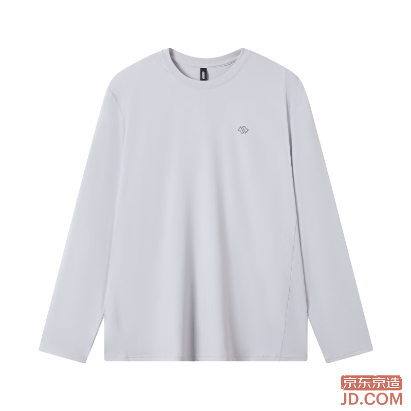 JD Men's Round-neck Long-sleeve Sports T-shirt, Sun Protection, Quick-dry Base Layer for Running & Fitness, Rock Gray L