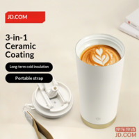JD Thermos Mug Dual Drink Coffee Cup [Ceramic Liner-316 Stainless Steel] 500ML Platinum Color