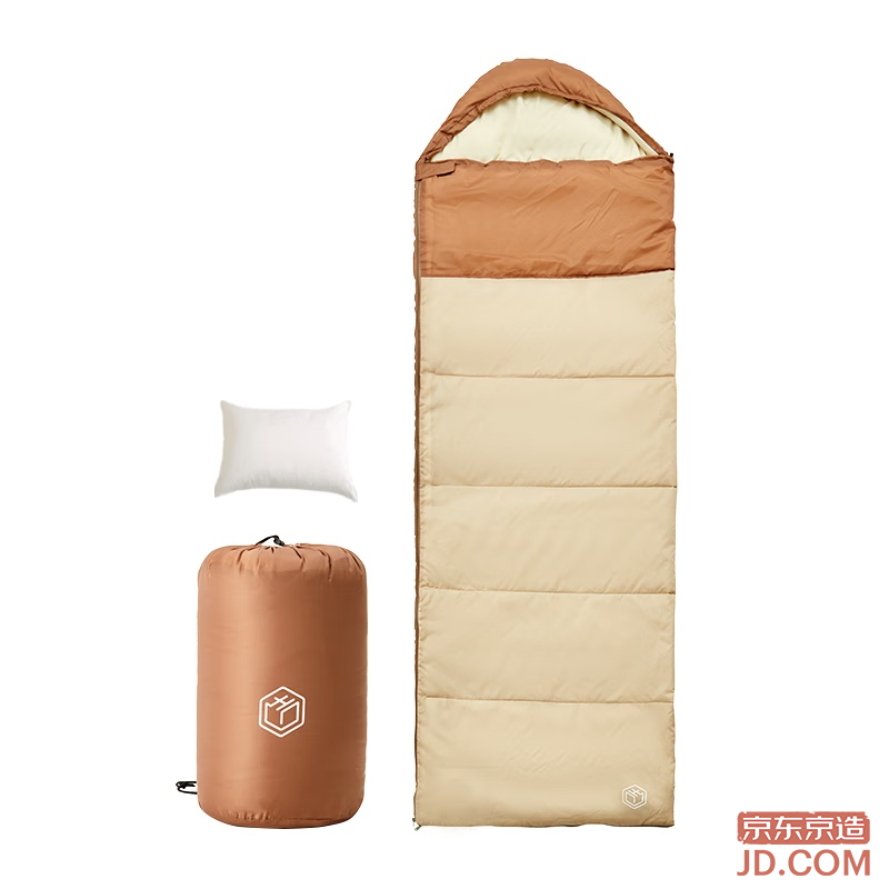 JD envelope sleeping bag for camping, soft, body-hugging, insulated, thick, warm, winter, light sand, 2.3kg