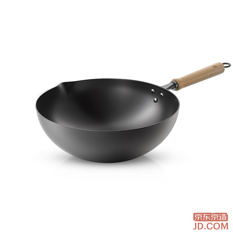 JD Wok, Iron Frying Pan for Induction/Gas Stoves, Flat Bottom [Healthy No Coating] Imported Iron 30cm